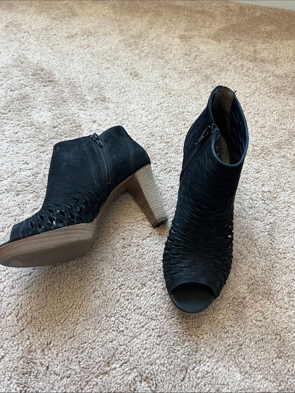 Paul Green Black Perforated suede Peep-Toe Ankle Booties - Picture 2 of 7